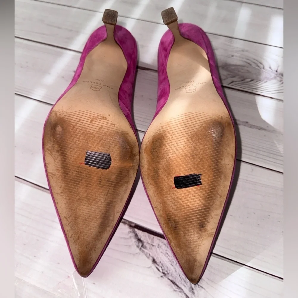 Ann Taylor Azra Pink Suede Pointed Toe Heels | Size 10M Wedding Formal Fuchsia - Picture 10 of 12